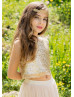 Two Piece Gold Sequin Champagne Tulle Boho Flower Girl Dress